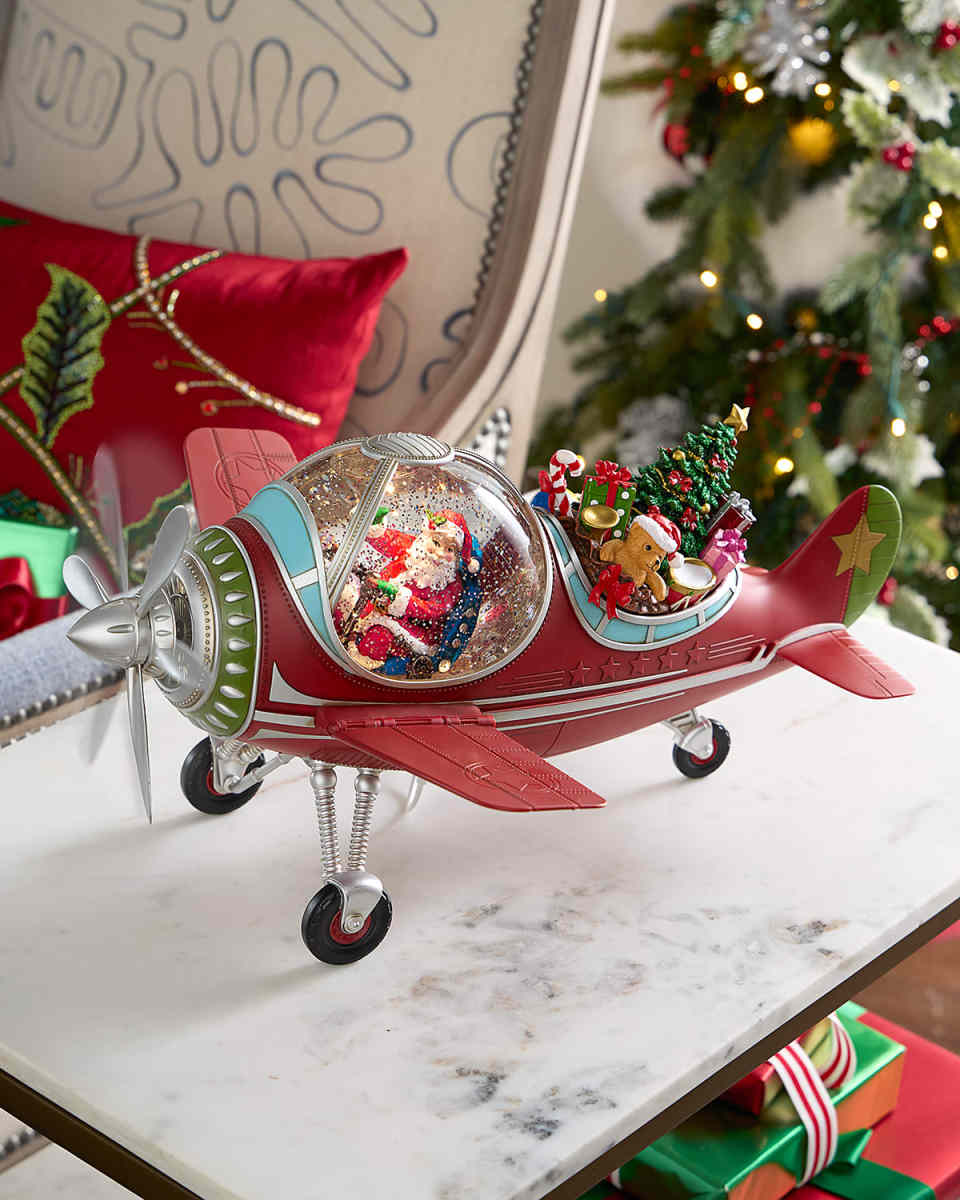 Santa's Plane Snow Globe Figurine